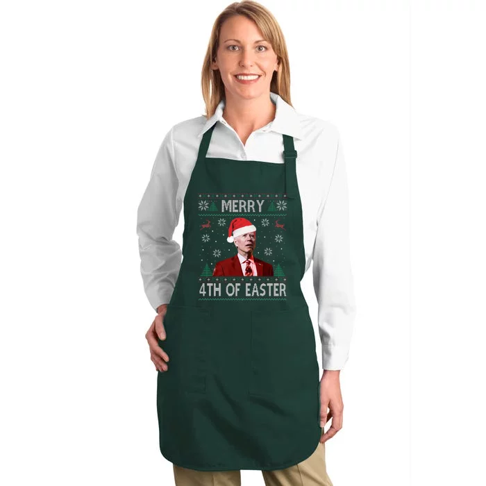 Merry 4th Of Easter Funny Joe Biden Christmas Ugly Sweater Full-Length Apron With Pocket