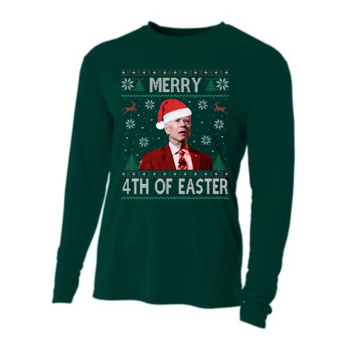 Merry 4th Of Easter Funny Joe Biden Christmas Ugly Sweater Cooling Performance Long Sleeve Crew