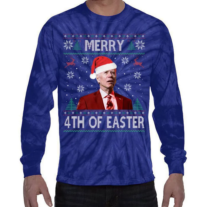 Merry 4th Of Easter Funny Joe Biden Christmas Ugly Sweater Tie-Dye Long Sleeve Shirt