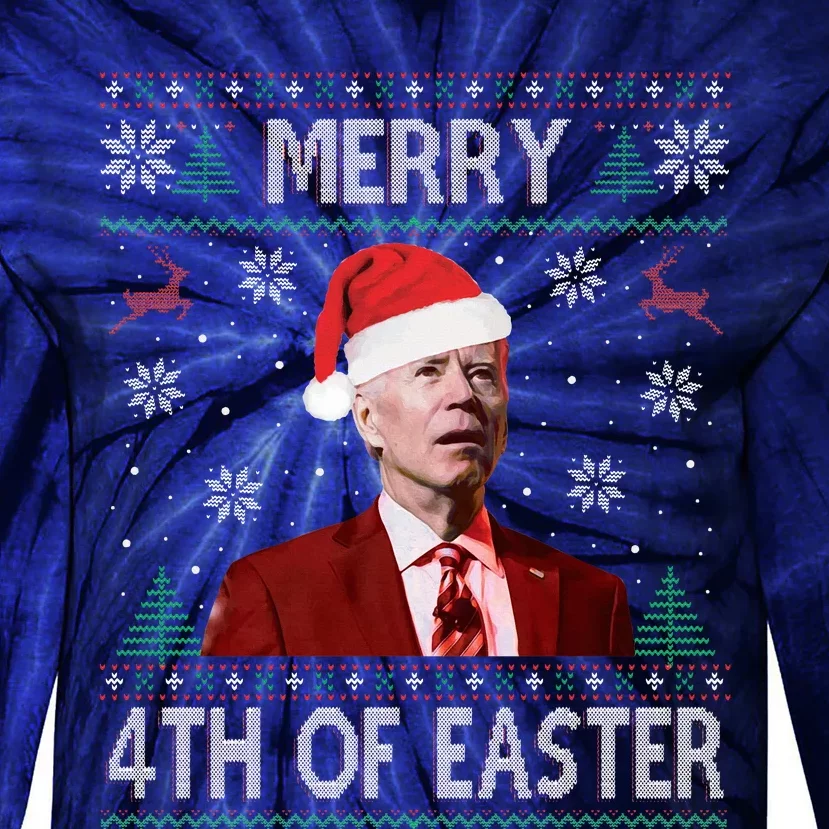 Merry 4th Of Easter Funny Joe Biden Christmas Ugly Sweater Tie-Dye Long Sleeve Shirt