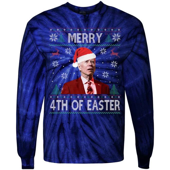 Merry 4th Of Easter Funny Joe Biden Christmas Ugly Sweater Tie-Dye Long Sleeve Shirt