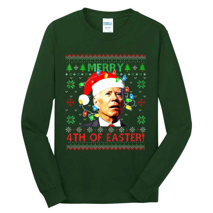 Merry 4th Of Easter Santa Joe Biden Ugly Christmas Sweater Tall Long Sleeve T-Shirt