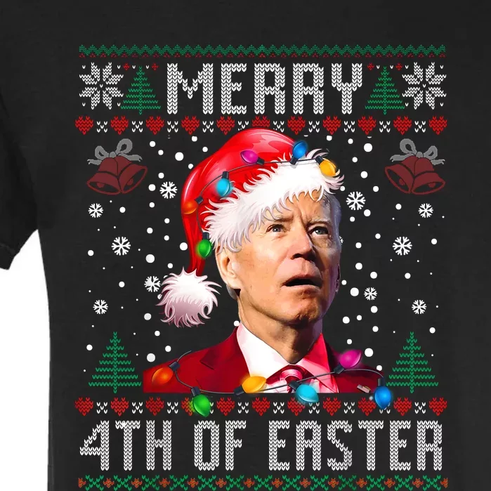 Merry 4th Of Easter Funny Joe Biden Christmas Ugly Sweater Garment-Dyed Heavyweight T-Shirt