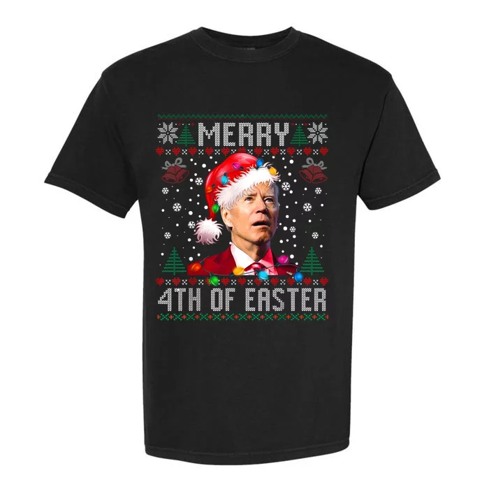 Merry 4th Of Easter Funny Joe Biden Christmas Ugly Sweater Garment-Dyed Heavyweight T-Shirt