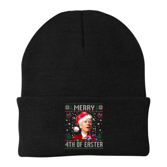 Merry 4th Of Easter Funny Joe Biden Christmas Ugly Sweater Knit Cap Winter Beanie