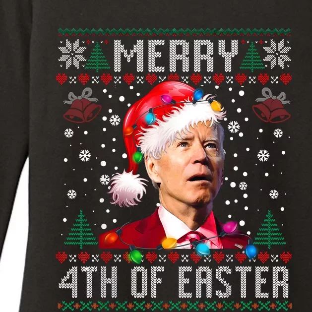 Merry 4th Of Easter Funny Joe Biden Christmas Ugly Sweater Womens CVC Long Sleeve Shirt