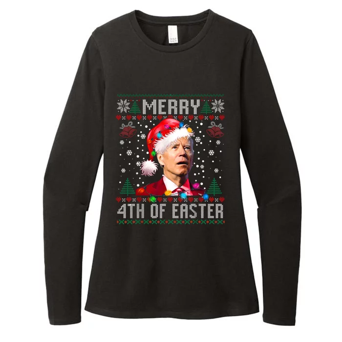 Merry 4th Of Easter Funny Joe Biden Christmas Ugly Sweater Womens CVC Long Sleeve Shirt