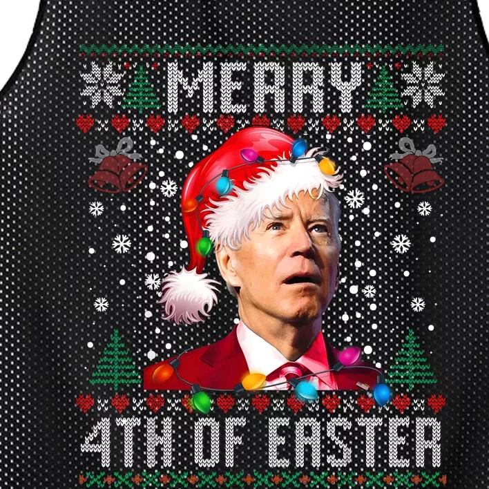 Merry 4th Of Easter Funny Joe Biden Christmas Ugly Sweater Mesh Reversible Basketball Jersey Tank