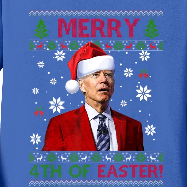 Merry 4th Of Easter Funny Joe Biden Xmas Ugly Sweater Gift Kids Long Sleeve Shirt