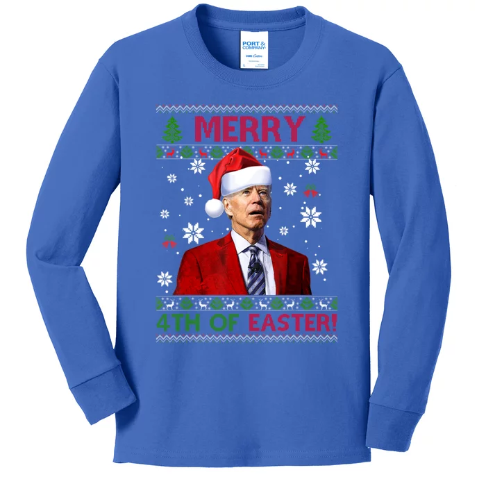 Merry 4th Of Easter Funny Joe Biden Xmas Ugly Sweater Gift Kids Long Sleeve Shirt