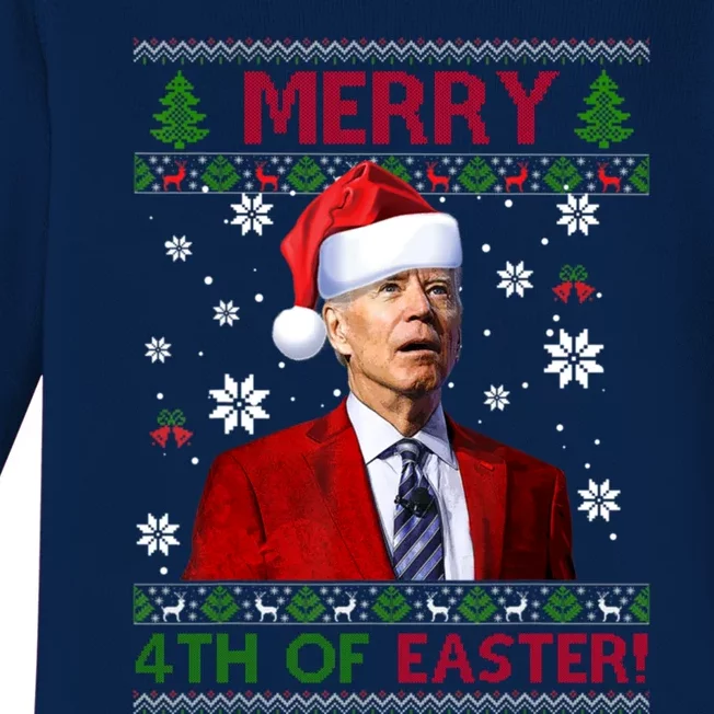 Merry 4th Of Easter Funny Joe Biden Xmas Ugly Sweater Gift Baby Long Sleeve Bodysuit