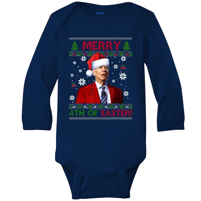 Merry 4th Of Easter Funny Joe Biden Xmas Ugly Sweater Gift Baby Long Sleeve Bodysuit