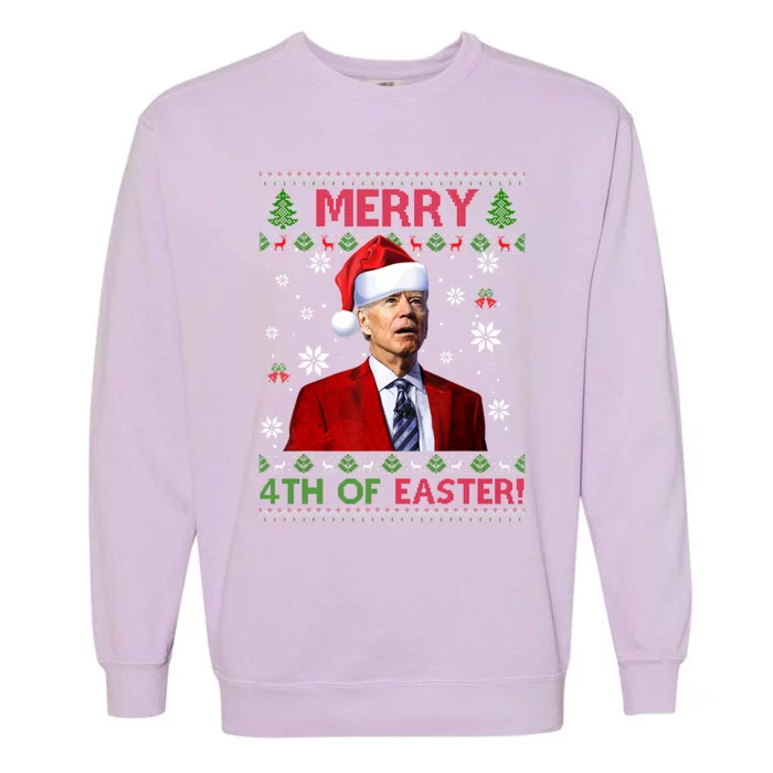 Merry 4th Of Easter Funny Joe Biden Xmas Ugly Sweater Gift Garment-Dyed Sweatshirt