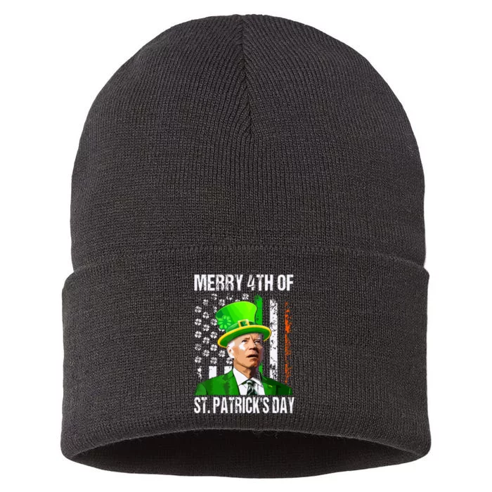 Merry 4th Of St Patricks Day Funny Joe Biden Leprechaun Hat Sustainable Knit Beanie