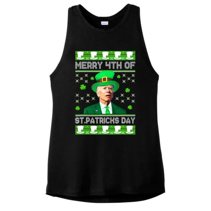 Merry 4th Of St Patricks Day Joe Biden Leprechaun Hat Clover Ladies Tri-Blend Wicking Tank