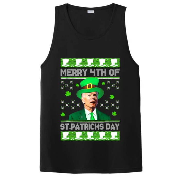 Merry 4th Of St Patricks Day Joe Biden Leprechaun Hat Clover Performance Tank