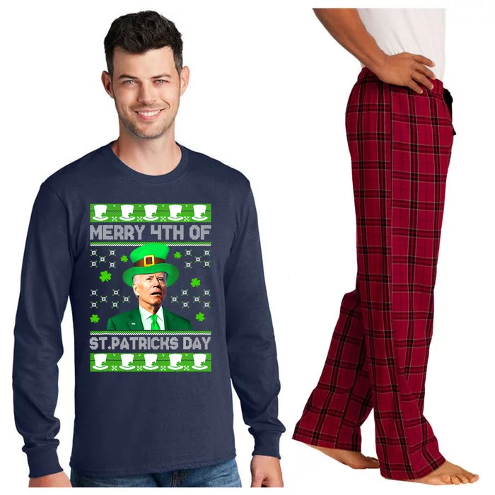 Merry 4th Of St Patricks Day Joe Biden Leprechaun Hat Clover Long Sleeve Pajama Set