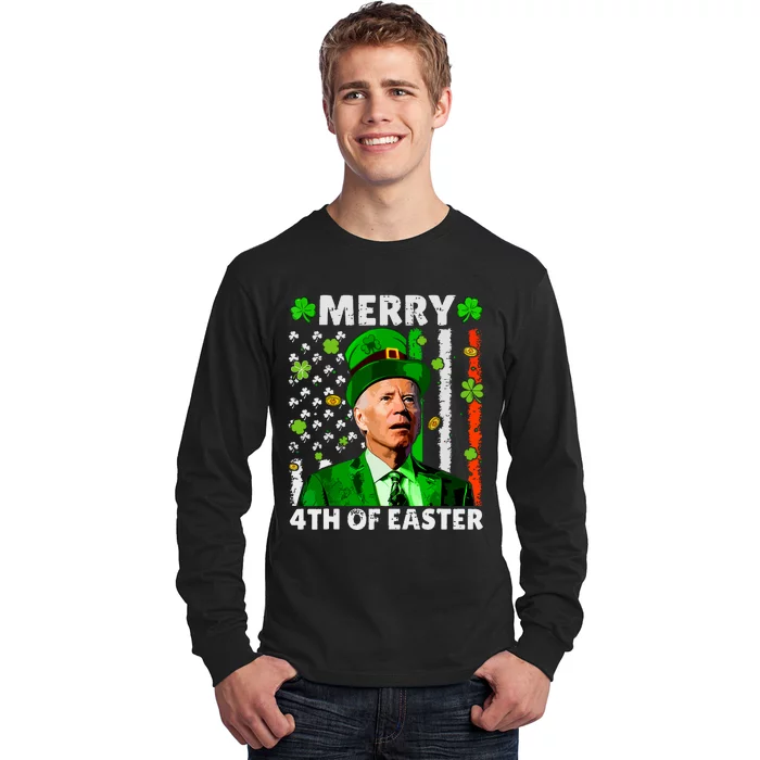 Merry 4th Of St Patricks Day Joe Biden Leprechaun Hat Clover Long Sleeve Shirt