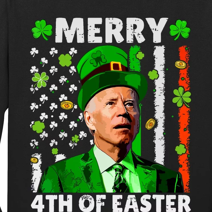 Merry 4th Of St Patricks Day Joe Biden Leprechaun Hat Clover Long Sleeve Shirt