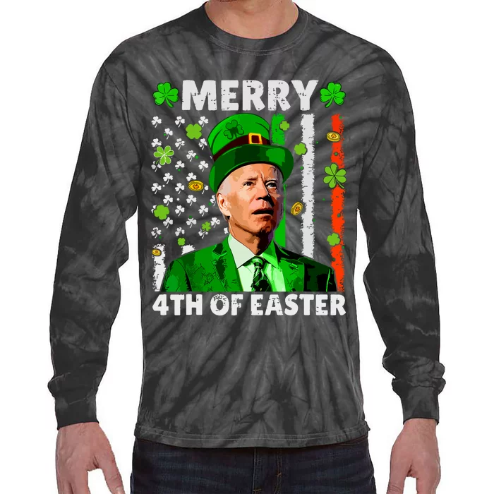 Merry 4th Of St Patricks Day Joe Biden Leprechaun Hat Clover Tie-Dye Long Sleeve Shirt