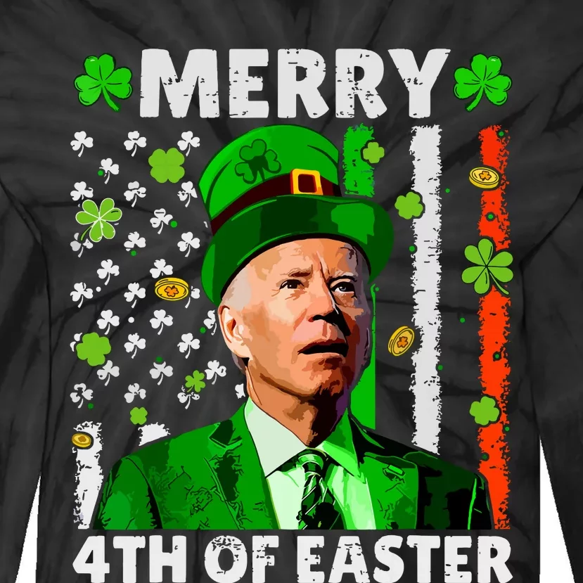 Merry 4th Of St Patricks Day Joe Biden Leprechaun Hat Clover Tie-Dye Long Sleeve Shirt