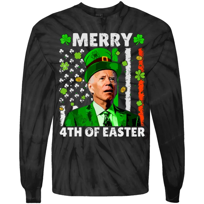 Merry 4th Of St Patricks Day Joe Biden Leprechaun Hat Clover Tie-Dye Long Sleeve Shirt