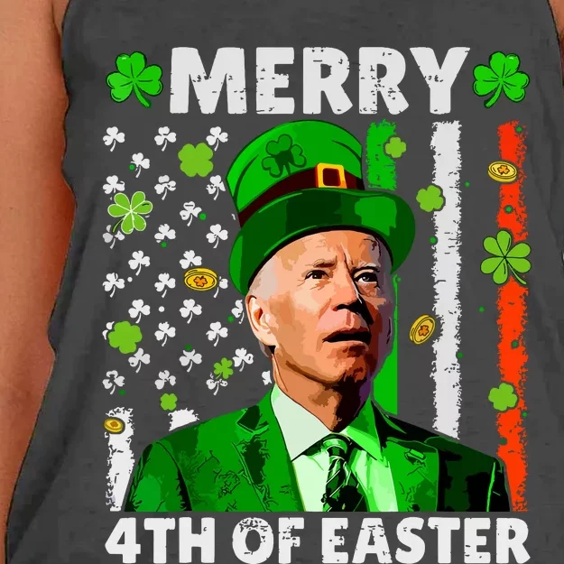 Merry 4th Of St Patricks Day Joe Biden Leprechaun Hat Clover Women's Knotted Racerback Tank