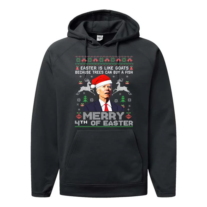 Merry 4th Of Easter Funny Biden Ugly Christmas Sweater Performance Fleece Hoodie