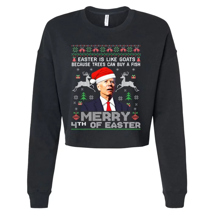 Merry 4th Of Easter Funny Biden Ugly Christmas Sweater Cropped Pullover Crew