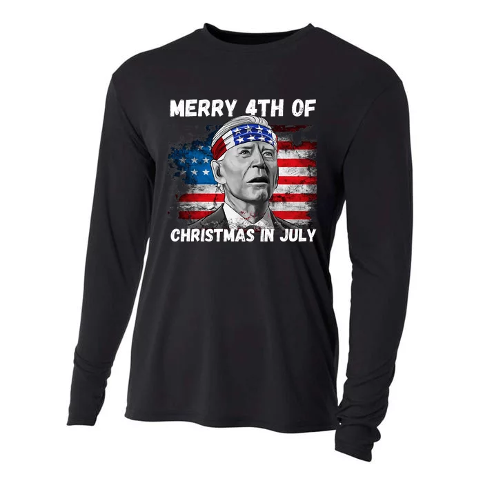 Merry 4th Of Christmas In July Funny Biden Cooling Performance Long Sleeve Crew