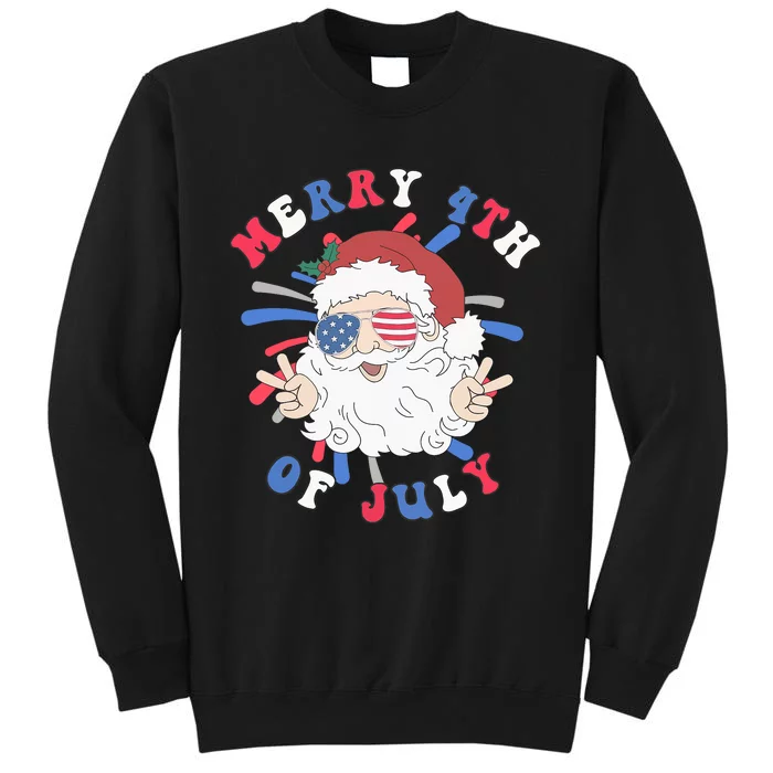 Merry 4th Of July Santa Claus Funny Christmas In July Sweatshirt