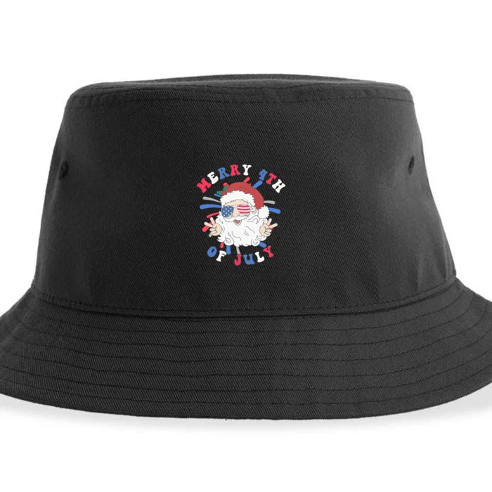 Merry 4th Of July Santa Claus Funny Christmas In July Sustainable Bucket Hat