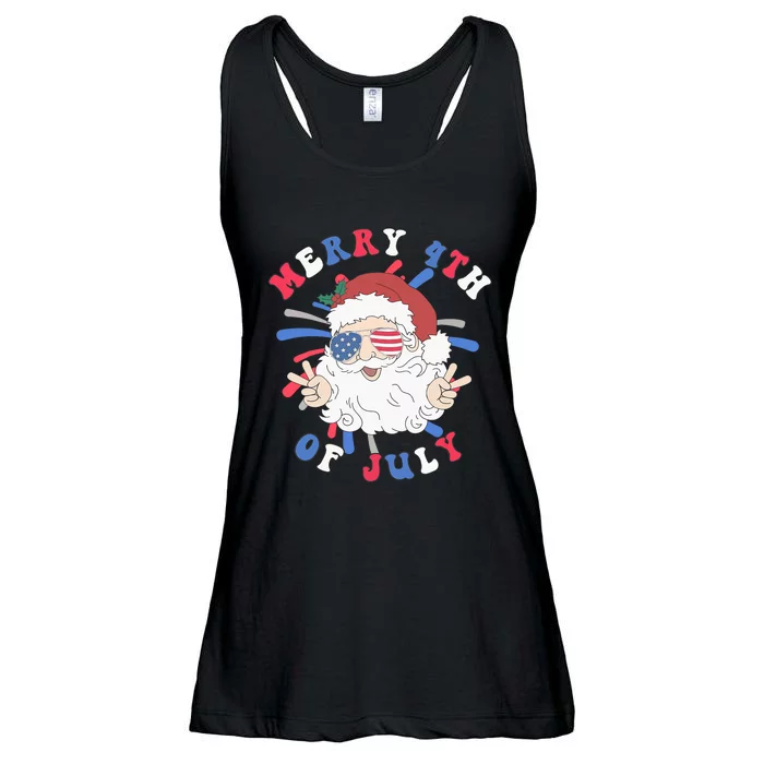 Merry 4th Of July Santa Claus Funny Christmas In July Ladies Essential Flowy Tank