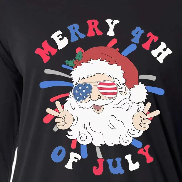 Merry 4th Of July Santa Claus Funny Christmas In July Cooling Performance Long Sleeve Crew