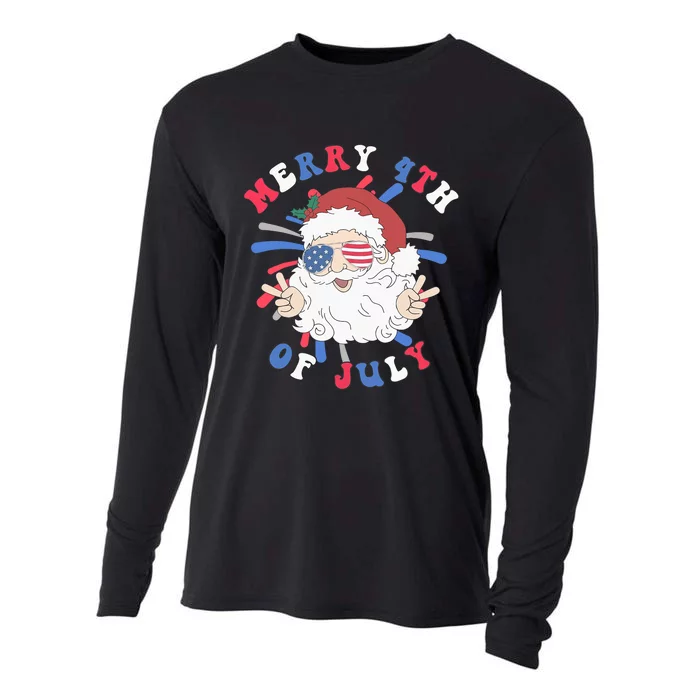 Merry 4th Of July Santa Claus Funny Christmas In July Cooling Performance Long Sleeve Crew