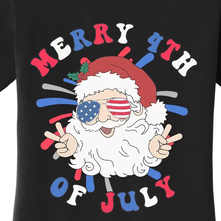 Merry 4th Of July Santa Claus Funny Christmas In July Women's T-Shirt