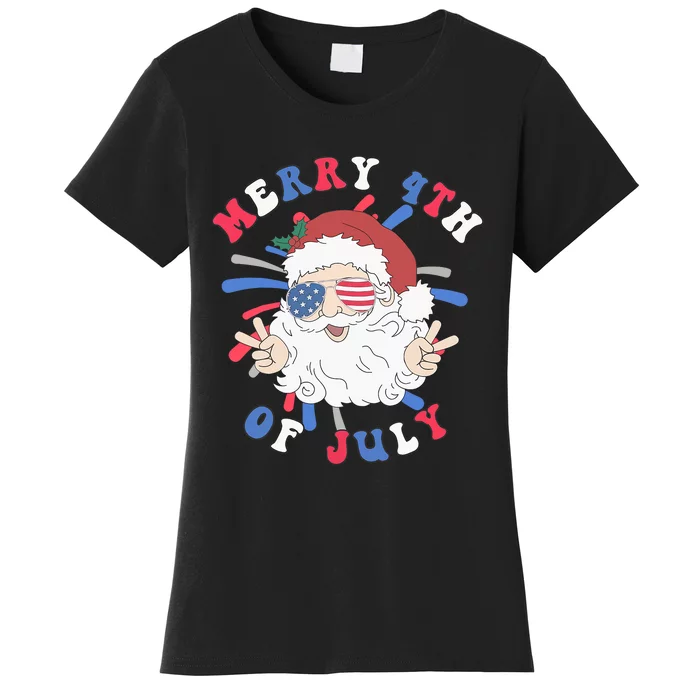 Merry 4th Of July Santa Claus Funny Christmas In July Women's T-Shirt