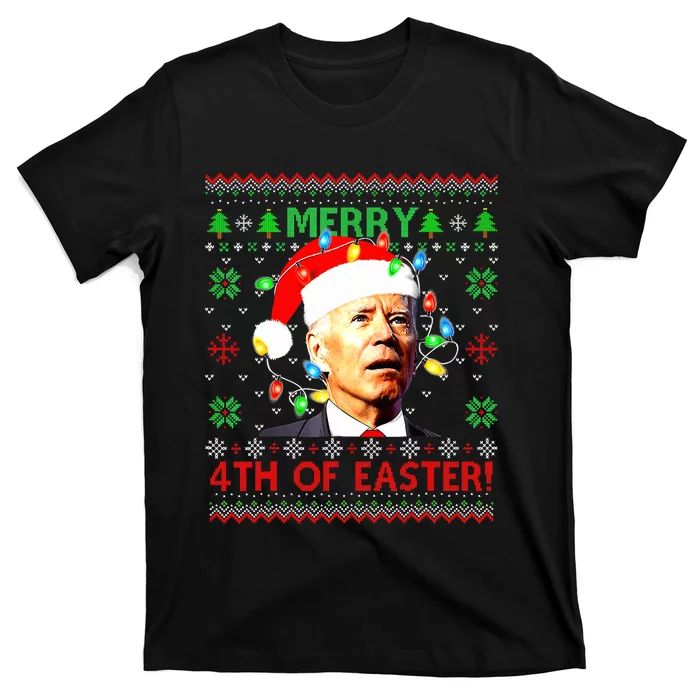 Merry 4th Of Easter Santa Joe Biden Ugly Christmas Sweater Biden Confused T-Shirt