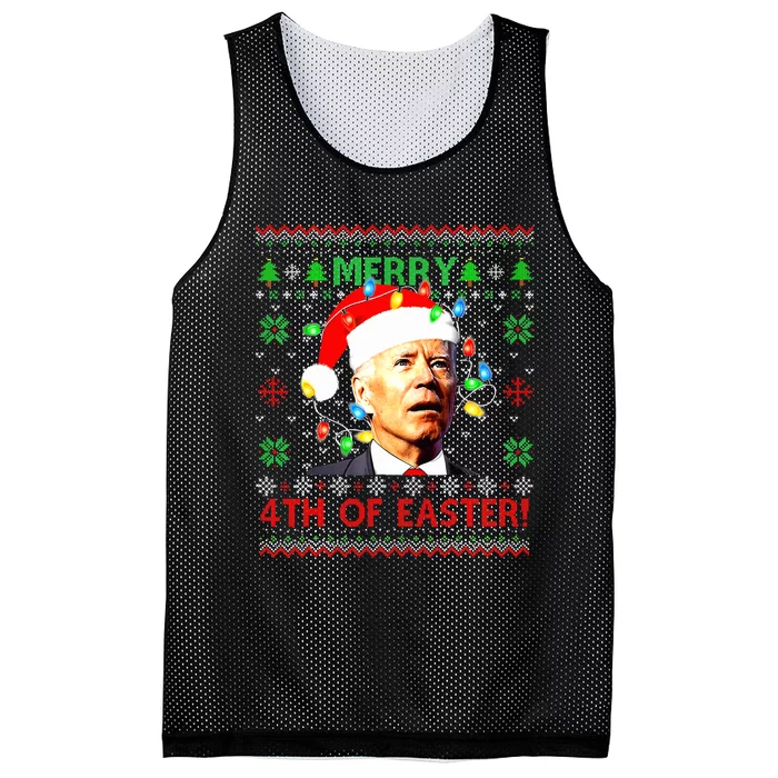 Merry 4th Of Easter Santa Joe Biden Ugly Christmas Sweater Biden Confused Mesh Reversible Basketball Jersey Tank