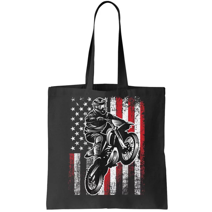 Motocross 4th Of July Cool DirtBike American Flag Patriotic Tote Bag