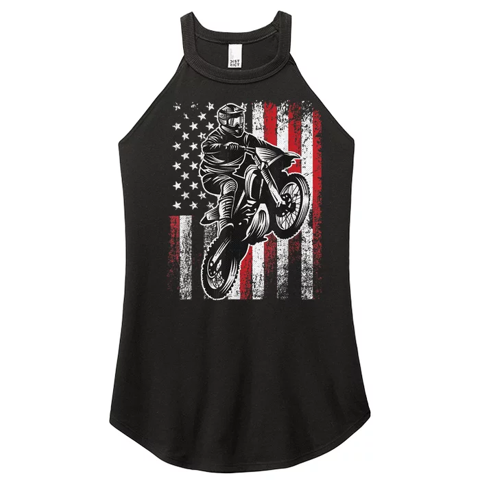 Motocross 4th Of July Cool DirtBike American Flag Patriotic Women’s Perfect Tri Rocker Tank