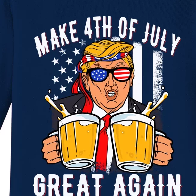 Make 4th Of July Great Again Funny Trump Beer Patriotic Great Gift Baby Long Sleeve Bodysuit