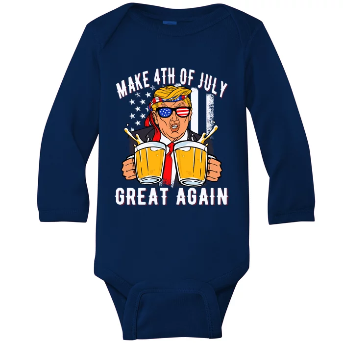 Make 4th Of July Great Again Funny Trump Beer Patriotic Great Gift Baby Long Sleeve Bodysuit