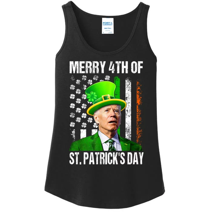 Merry 4th Of St PatrickS Day Funny Joe Biden Leprechaun Hat Ladies Essential Tank