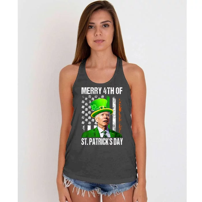 Merry 4th Of St PatrickS Day Funny Joe Biden Leprechaun Hat Women's Knotted Racerback Tank