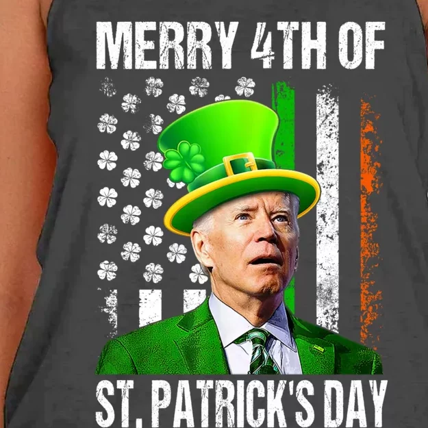 Merry 4th Of St PatrickS Day Funny Joe Biden Leprechaun Hat Women's Knotted Racerback Tank