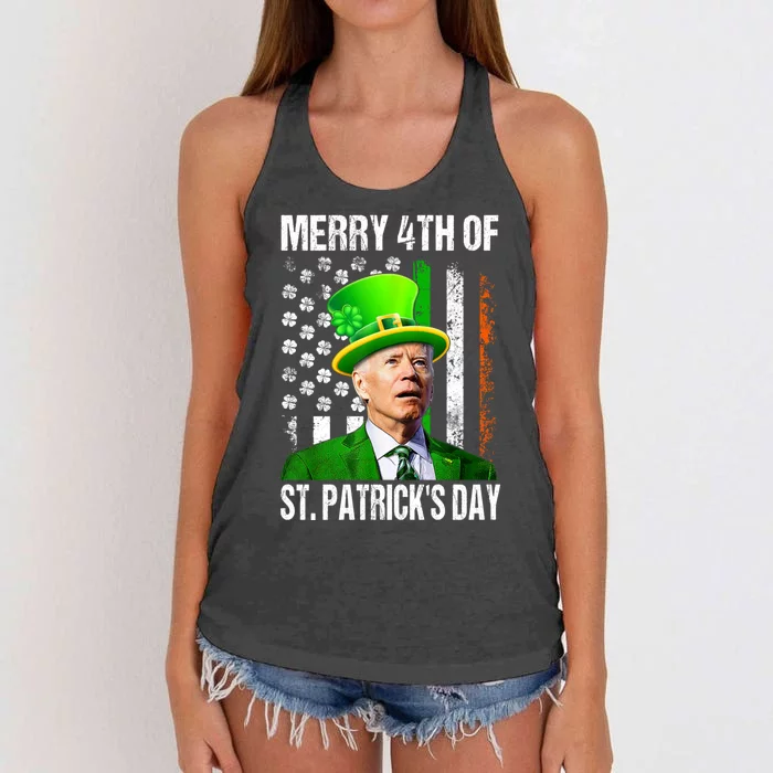 Merry 4th Of St PatrickS Day Funny Joe Biden Leprechaun Hat Women's Knotted Racerback Tank