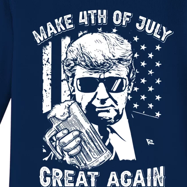 Make 4th Of July Great Again Funny Trump Ing Beer Gift Baby Long Sleeve Bodysuit