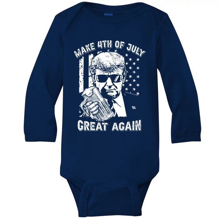 Make 4th Of July Great Again Funny Trump Ing Beer Gift Baby Long Sleeve Bodysuit