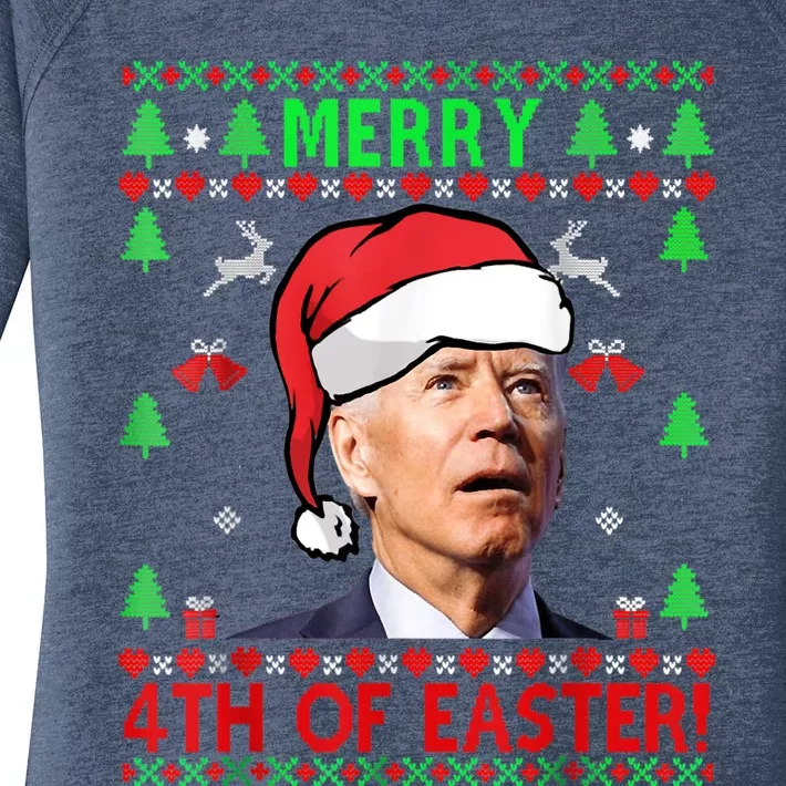 Merry 4th Of Easter Funny Joe Biden Christmas Ugly Sweater Women's Perfect Tri Tunic Long Sleeve Shirt